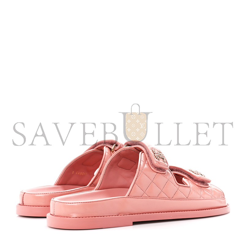 CHANEL LAMBSKIN QUILTED VELCRO DAD CHAIN CC SLIDE SANDALS 